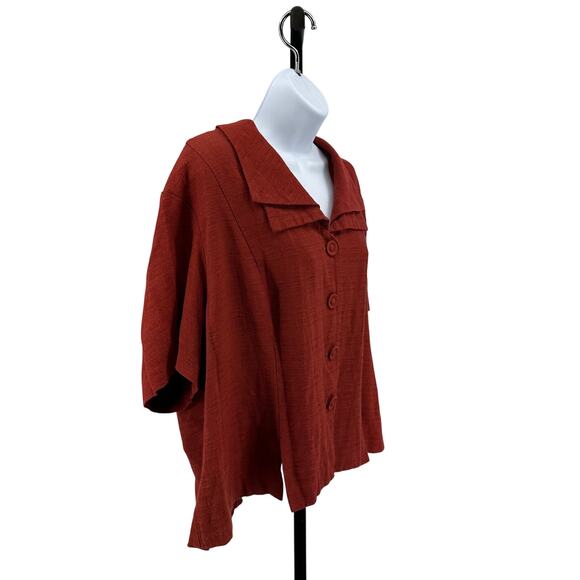 Gimmaron Plus Double Collar Shirt Womens 1X Red/Orange Vintage Button Up Slit SS - Picture 2 of 5